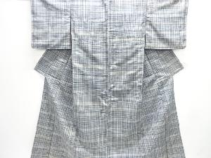 アンティーク　格子織り出し手織り紬着物